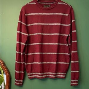 Jachs Men's L Maroon & Gray Striped 100% Merino Crewneck Sweater Preppy Classic